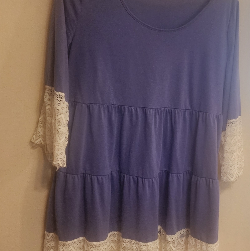 Blue Tiered Tunic with Lace Sleeves
